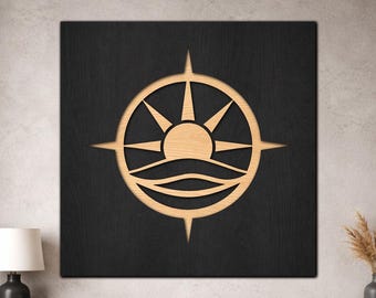 Nautical Sun Compass SVG, 3 Layer Compass Rose Laser Cut File, Modern Coastal Wall Art, Digital Download