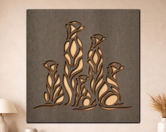 Meerkat Wall Art SVG, Layered Safari Animal File, Wildlife Laser Cut Design, Glowforge Cricut Download, African Nature Decor