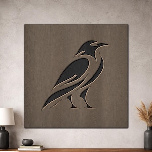 Layered Raven SVG PDF DXF – 3-lagers kråkdesign för laserskärning | Träfågelväggkonst | Flerlagers 3D-pappersdesign