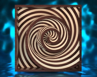 Archivo de corte láser en espiral para arte mural en capas, dibujo vectorial SVG de hélice multicapa, diseño de ilusión óptica, archivos de corte DXF multicapa enmarcados