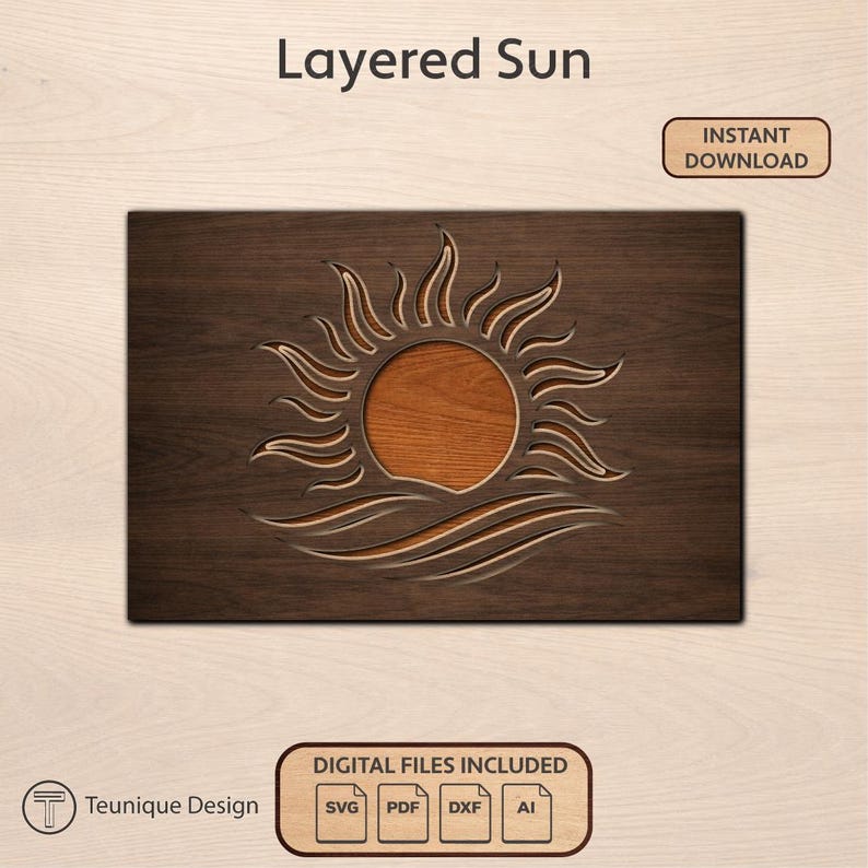 Sun Rise Dxf Layered Wall Art Sunrise Laser Cut File, Multilayer Waves SVG Vector ...
