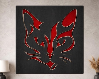 Multilayer Cat Wall Art SVG PDF DXF – 3 Layer Cat Designs for Laser Cutting | Wooden Cat Decor | Layered Wood Design