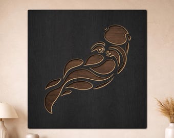 Otter SVG, Layered Otter Wall Art File, Cute Animal Laser Cut Design, Glowforge Cricut SVG, River Animal Decor Download