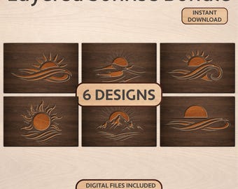 Layered Wall Art Sunrise Bundle Laser Cut File, Multilayer SVG Vector Drawing, Layer paper cut Design, Framed Multi Layer DXF Cutting Files
