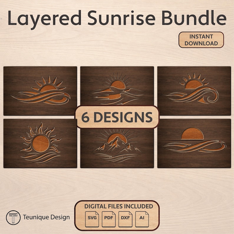 Sun Rise Dxf Layered Wall Art Sunrise Bundle Laser Cut File, Multilayer SVG Vector ...