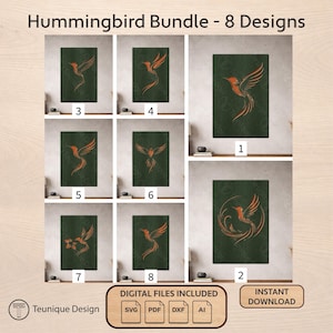 Hummingbird Bundle SVG – 8 Layered Bird Designs for Laser Cutting, Cricut & Wood Wall Art