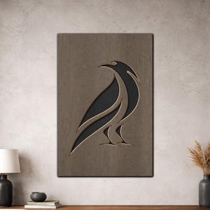 Layered Raven SVG PDF DXF – 3-lagers kråkdesign för laserskärning | Träfågelväggkonst | Flerlagers 3D-pappersdesign