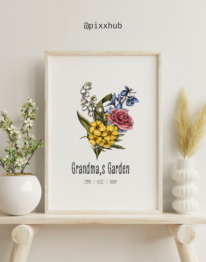 Personalized Mom's Garden Ornament With Birth Flowers & Names