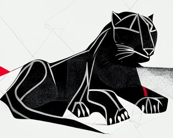 Oeuvre de téléchargement numérique PANTHER - cubisme, abstrait, géométrique, moderne, minimaliste