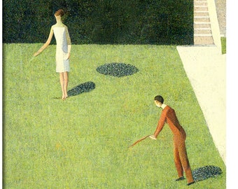 Oeuvre de téléchargement numérique PLAYTIME - peinture, pointillisme, domestique, milieu du siècle, sports