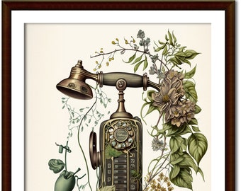 Oeuvre de téléchargement numérique PHONE II - téléphone, antiquité, excentrique, botanique, illustration, dessin