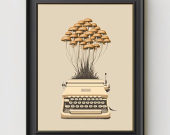 Oeuvre de téléchargement numérique de machine à écrire - type, champignons, antiquité, excentrique, botanique, illustration, dessin
