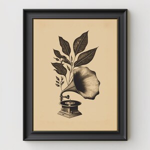 GRAMOPHONE digital download artwork - speaker, phonograph, music, record player, antique, quirky, botanical, illustration, drawing
