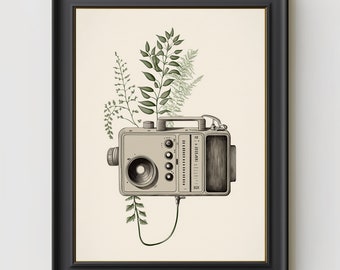 Oeuvre de téléchargement numérique CAMERA - caméscope, enregistreur, antiquité, excentrique, botanique, illustration, dessin