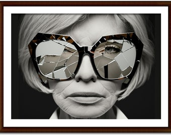 Oeuvre de téléchargement numérique ROGUE - mode, femme, lunettes de soleil, lentilles fissurées, brisées, éditorial, magazine, portrait