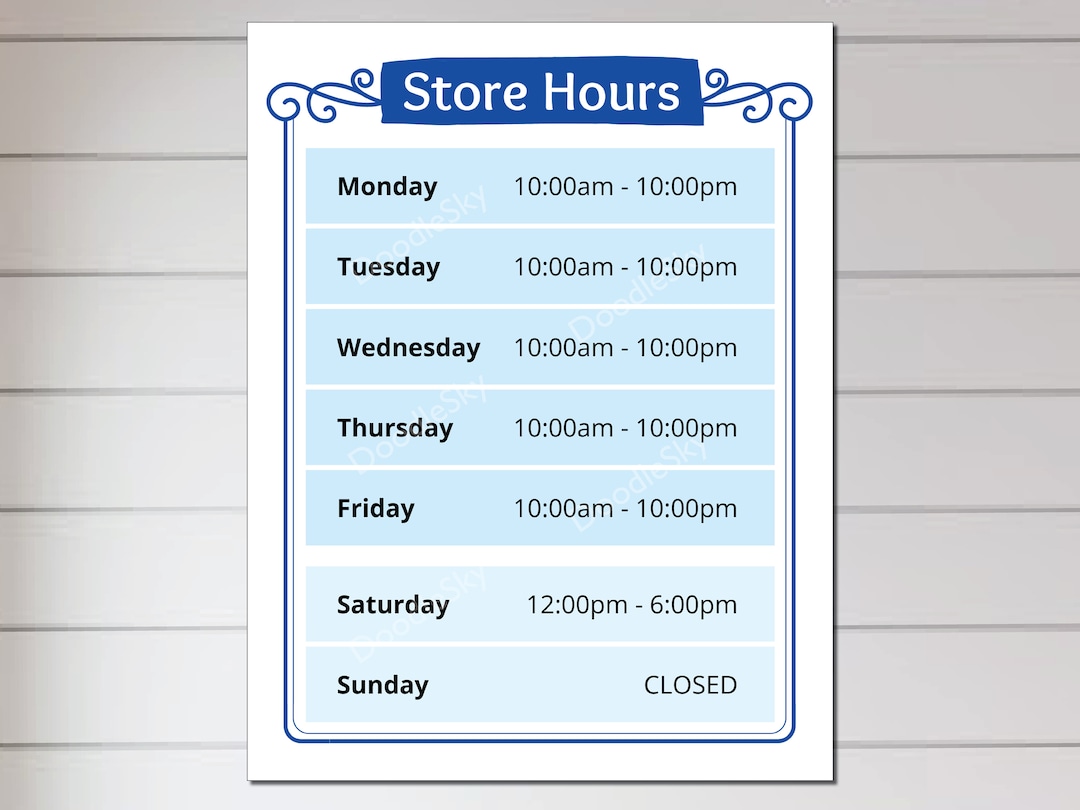 Store Hours Template. Download to Access Template in a Free Etsy