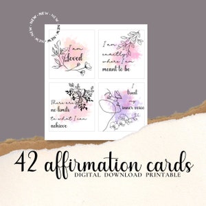 42 flashcard di affermazione, parole positive, carte di affermazioni quotidiane, amore per se stessi, pensieri positivi, download digitali stampabili in 2 dimensioni