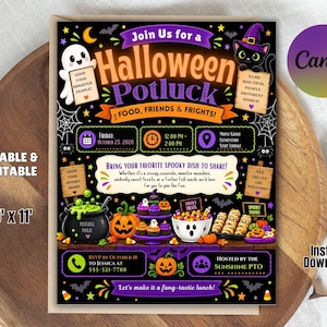 Redigerbar Halloween-flygblad med knytkalas, inbjudan till uppskattningslunch, Canva
