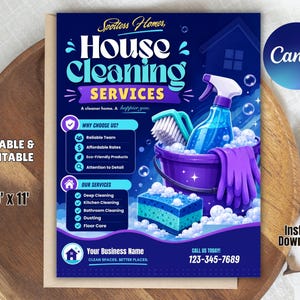 Plantilla de folleto para limpieza del hogar: Marketing editable para hacerlo tú mismo (Canva, descarga instantánea)