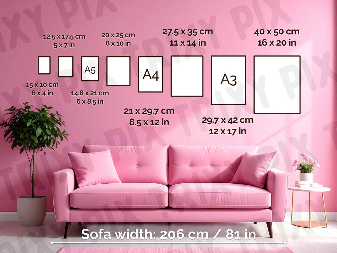 Wall Art Frame Size Guide Mockup – Portrait Frame Display Template ...