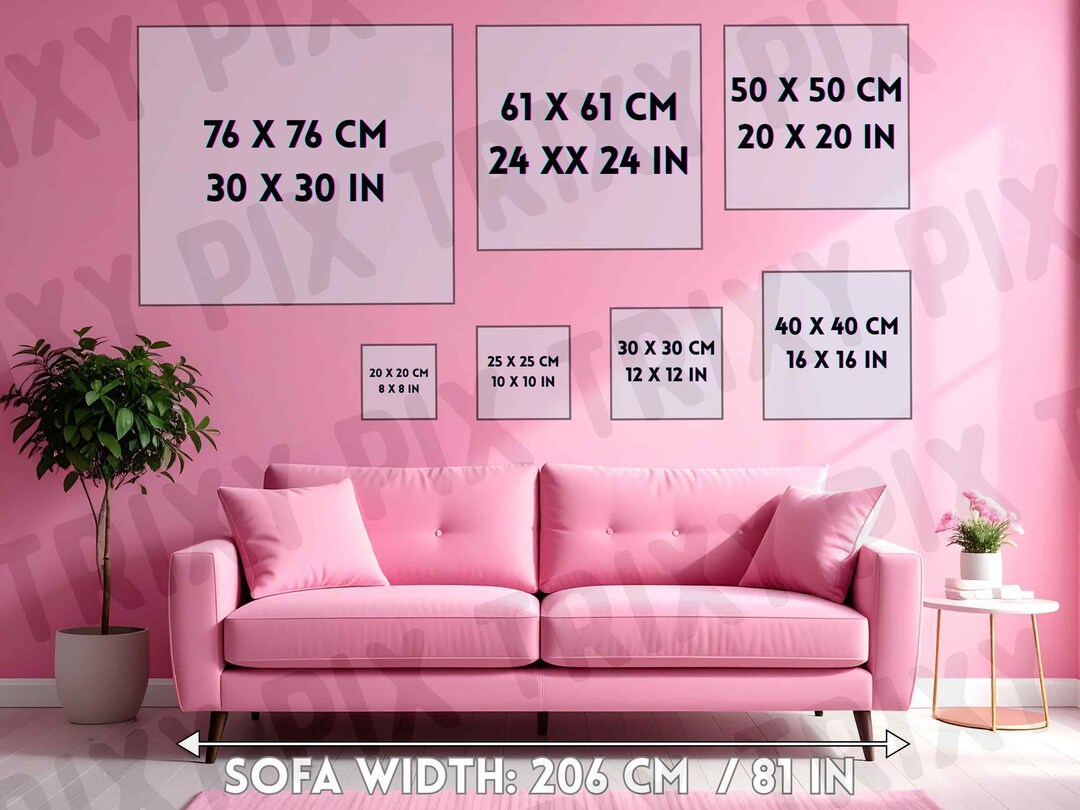 Editable Wall Art Frame Size Guide Mockup – Square Frame Display ...