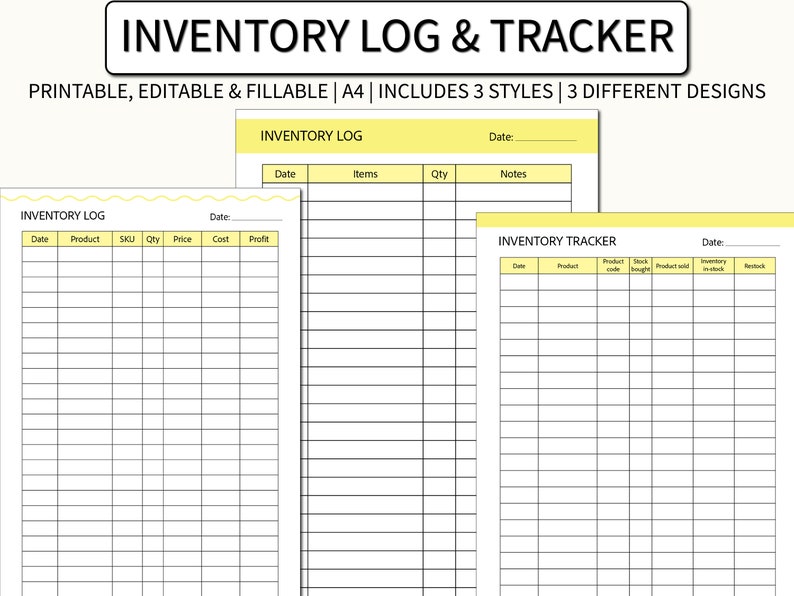 Editable Inventory Tracker Printable & Fillable A4 Inventory Template