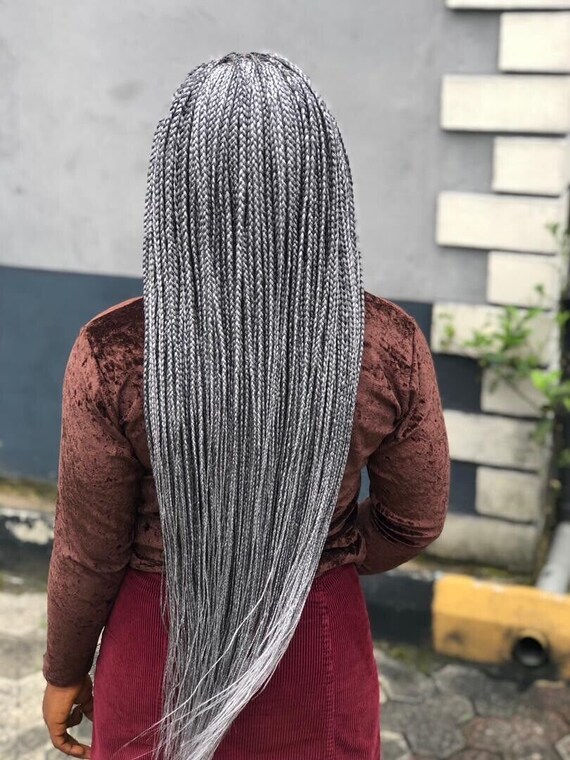Knotless Braided Gray Wig - Etsy Israel display picture 2