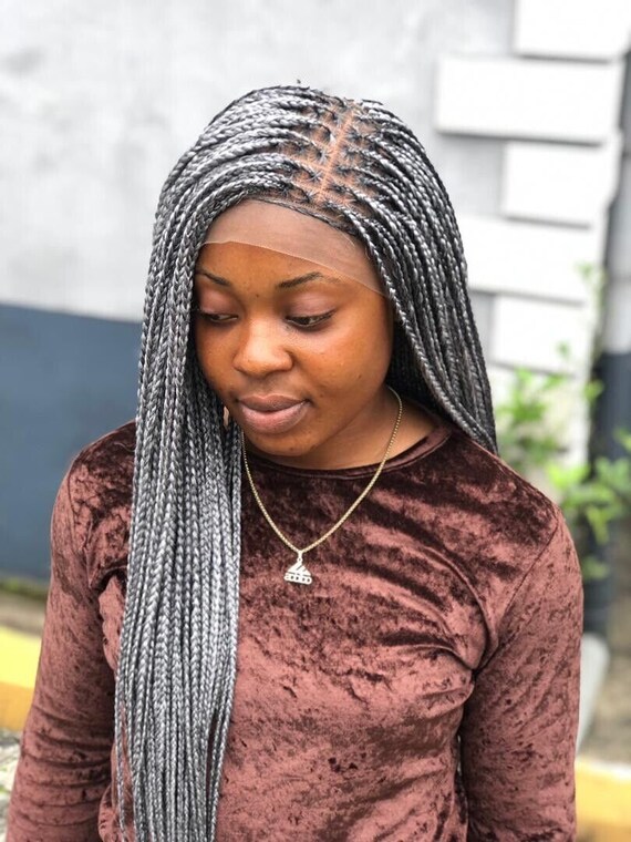 Knotless Braided Gray Wig - Etsy Israel display picture 2
