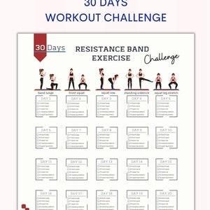 Défi de bande de résistance de 30 jours | Entraînement à la maison | Suivi de musculation | Produit numérique | Imprimable | A4 et US Lettre