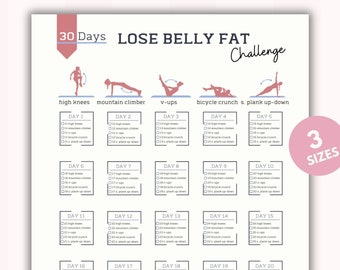30 Day Lose Belly Fat Challenge | House Workout | Bikini Body | Bodybuilding Tracker | Digital Product | Printable |A4-US Letter-Poster Size