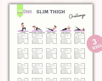 30 Day Slim Tigh Challenge | Home Workout | Women Fitness | Lose Belly Fat | Fitness | Tracker | Planner | PDF |A4&US Letter