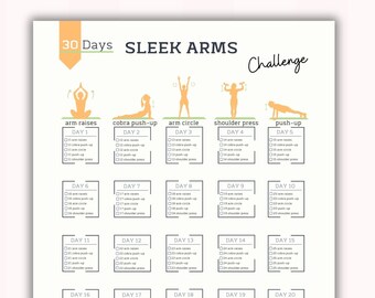 30 dagen slanke arm-uitdaging | Thuistraining | Fitnesstracker | Armschoonheid | Digitale download | Afdrukbaar | A4 en Amerikaanse brief
