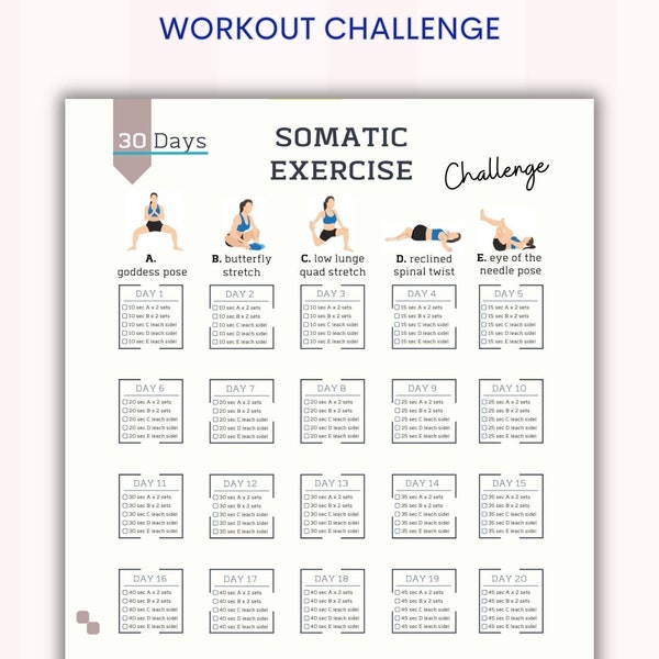 Défi d'exercices somatiques de 30 jours | Compétences d'adaptation pour la guérison somatique | Thérapie nerveuse | Produit numérique | Imprimable | Lettre A4 et US