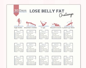 30 Day Lose Belly Fat Challenge | House Workout | Bodybuilding Tracker | Digital Product | Printable | A4&US Letter