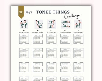 30 Day Toned Things Challenge | House Workout | Quick Workout Planner | Bodybuilding Tracker | Digital Product | Printable | A4&US Letter
