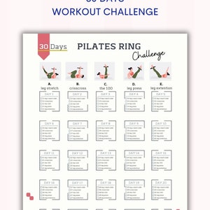 30 Day Pilates Ring Challenge | Lose Belly Fat | Pilates| House Workou | Bodybuilding Tracker | Pilates Workout| Printable | A4&US Letter