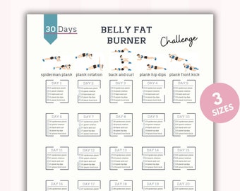 30 Day Belly Fat Burner Challenge | House Workout| Toned and Sculpted Abs |Bodybuilding Tracker | Digital Product| Printable | A4&US Letter