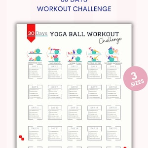 Défi d'entraînement avec ballons de yoga de 30 jours | Entraînement à domicile | Planificateur de remise en forme | Téléchargement numérique | Exercices avec ballon de yoga | Traqueur | PDF | Lettre A4 et US