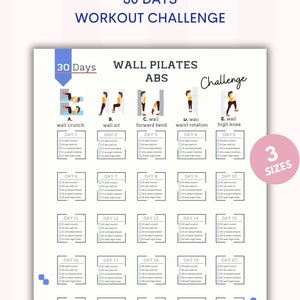 Pilates mural pour abdominaux | Entraînement pour femmes à la maison | Défi 30 jours | Entraînement rapide des abdominaux | Tableau mural Pilates | Téléchargement numérique| A4 et USL