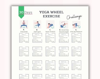 30 Day Yoga Wheel Exercise Challenge | House Workout | Your Body Wishes | Yoga Poses Planner | Printable | A4&US Letter