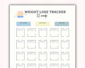 Weight Loss Tracker | 52 Wochen | Wöchentliche Abnehmen | Gewichtsmanagement | PDF | Digitale Downloads | A4&USL