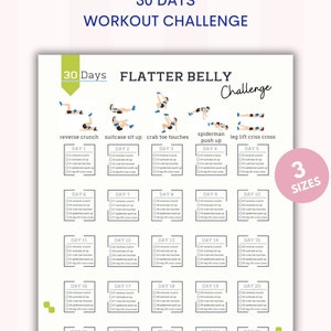 Sfida di pancia piatta di 30 giorni / Allenamento in casa / Perdere la pancia / Addominali scolpiti / Tracker di bodybuilding / Prodotto digitale / Stampabile / Lettera A4 e USA