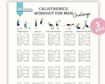 Entrenamiento de calistenia de 30 días para hombres / Entrenamiento de bíceps / Ejercicio de cuerpo completo / Entrenamiento con peso corporal / Rutina de calistenia / PDF / Póster A4 USL