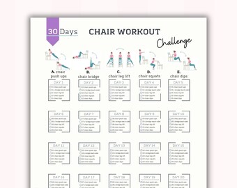 30 Day Chair Exercises Challenge | Workout Digital | Reshape Summer Body | 10 min Full Body Exercise Guide | Chair Workout | PDF | A4&USL