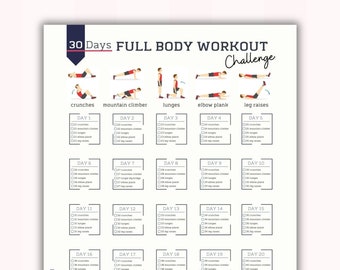 30 Day Full Body Workout Challenge Men | House Workout | Bodybuilding Tracker | Digital Product | Printable | A4&US Letter