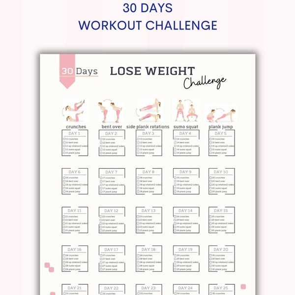 30 Day Lose Weight Challenge | House Workout | Fitness Challenge | Bodybuilding Tracker | Digital Product | Printable | A4&US Letter