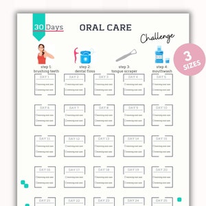 Desafío de cuidado bucal / Cuidado dental / Cepillado de dientes / Desafío de 30 días / Aliento más fresco, dientes más blancos / Descarga digital / A4-USL-PS