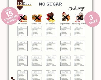 Desafio de 30 dias sem açúcar | Sem lanches | Rastreador sem açúcar | Planejador de dieta saudável sem açúcar | Desintoxicação do açúcar | Rastreador sem doces | PDF | A4-USL-Poster
