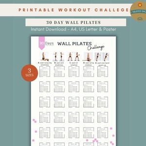 30 Day Wall Pilates Challenge, Printable Full Body Reshape Plan, Wall Workout Tracker, PDF Digital Download A4 US Letter Poster