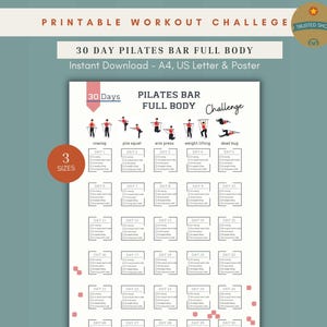 30 Day Pilates Bar Challenge, Printable Full Body Workout Guide, Strength and Toning Planner, PDF Digital Download A4 US Letter